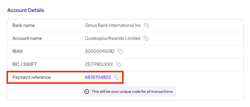 Top ups: Payment reference