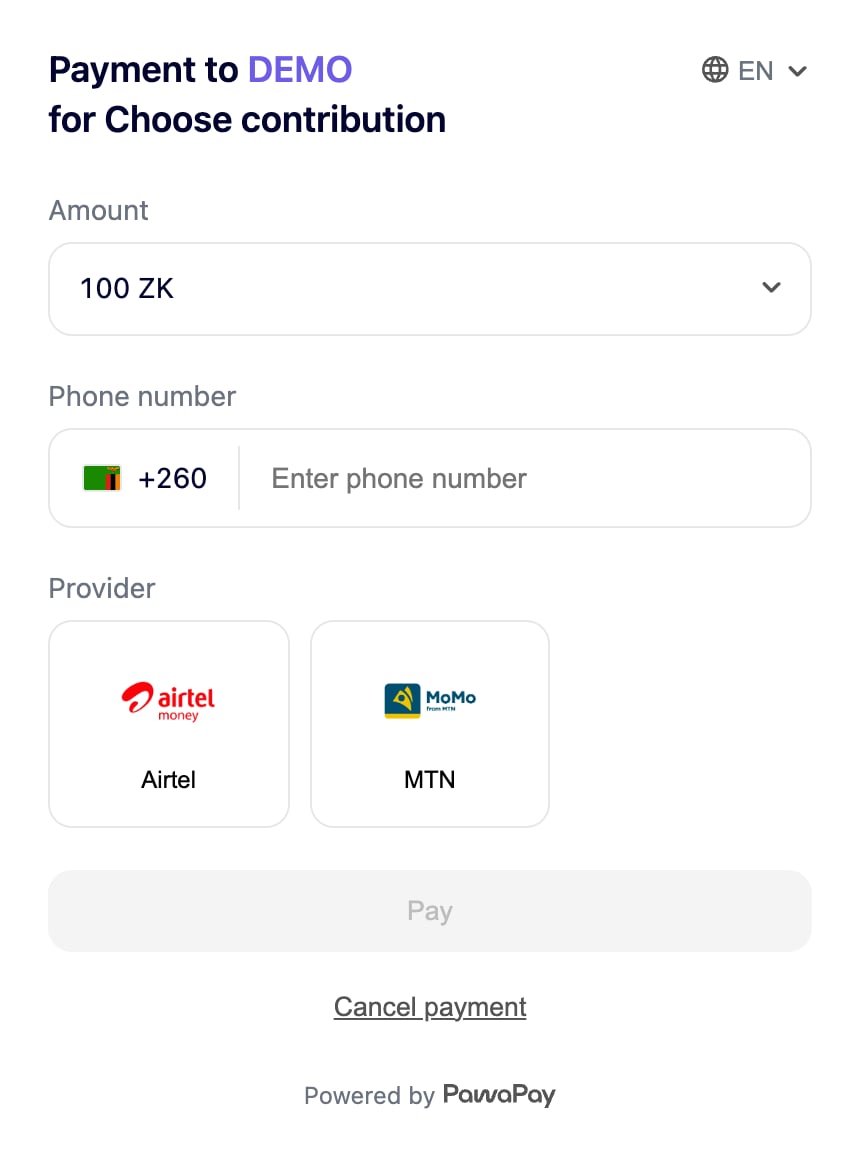 Checkout page - fixed amount options