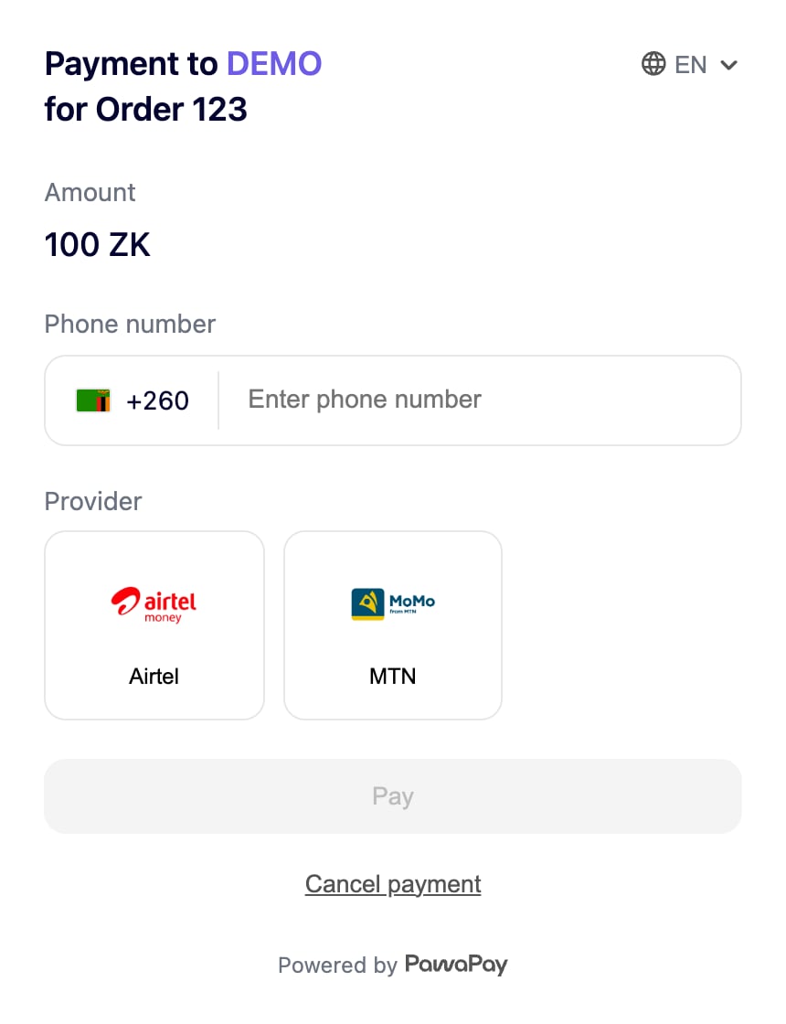 Checkout page - fixed amount, customer chooses wallet