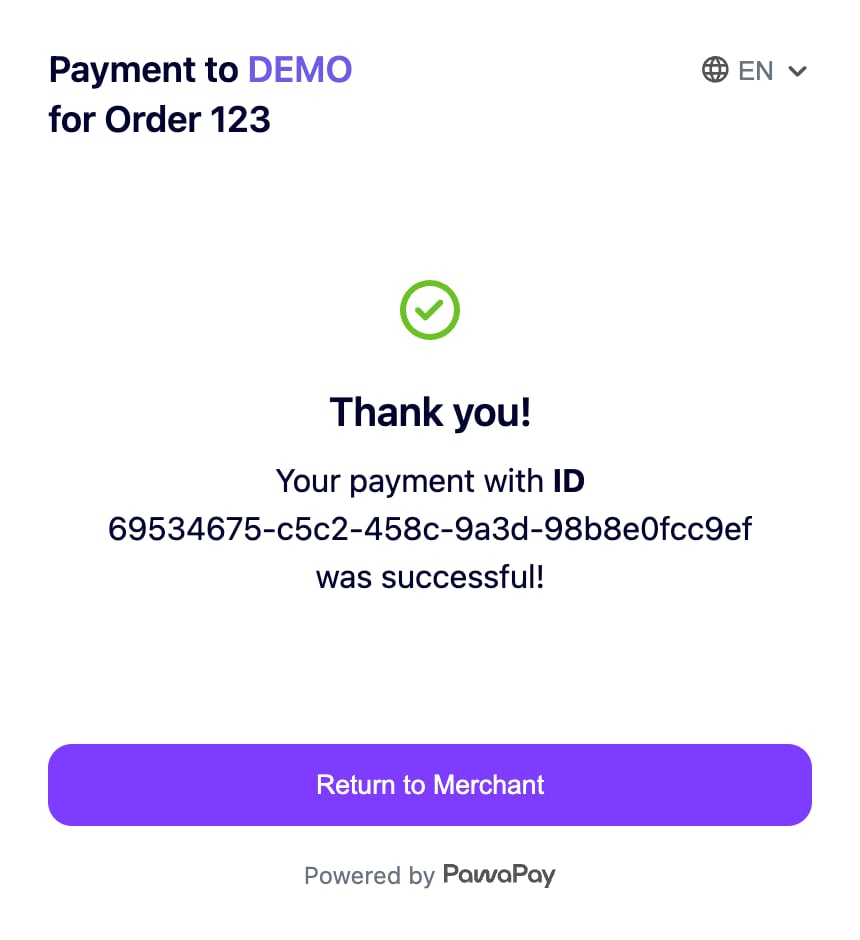 Checkout page - payment successful