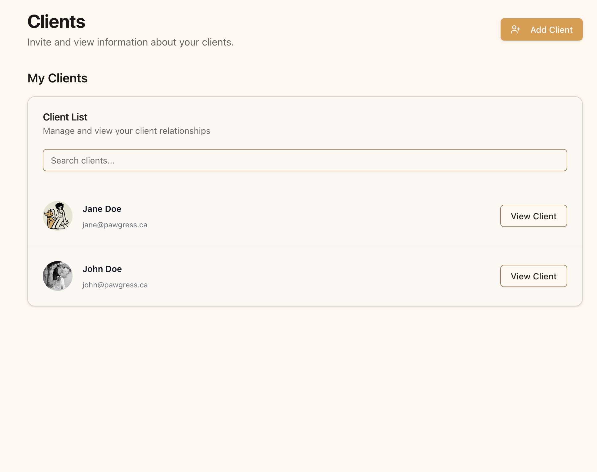 Pawgress clients page overview