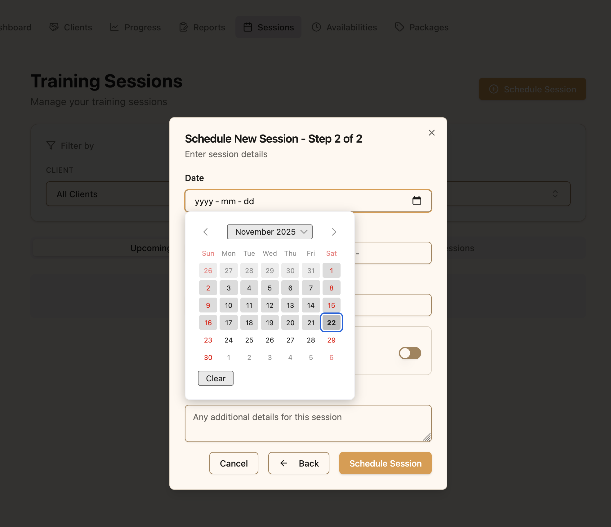 Date and time selection fields