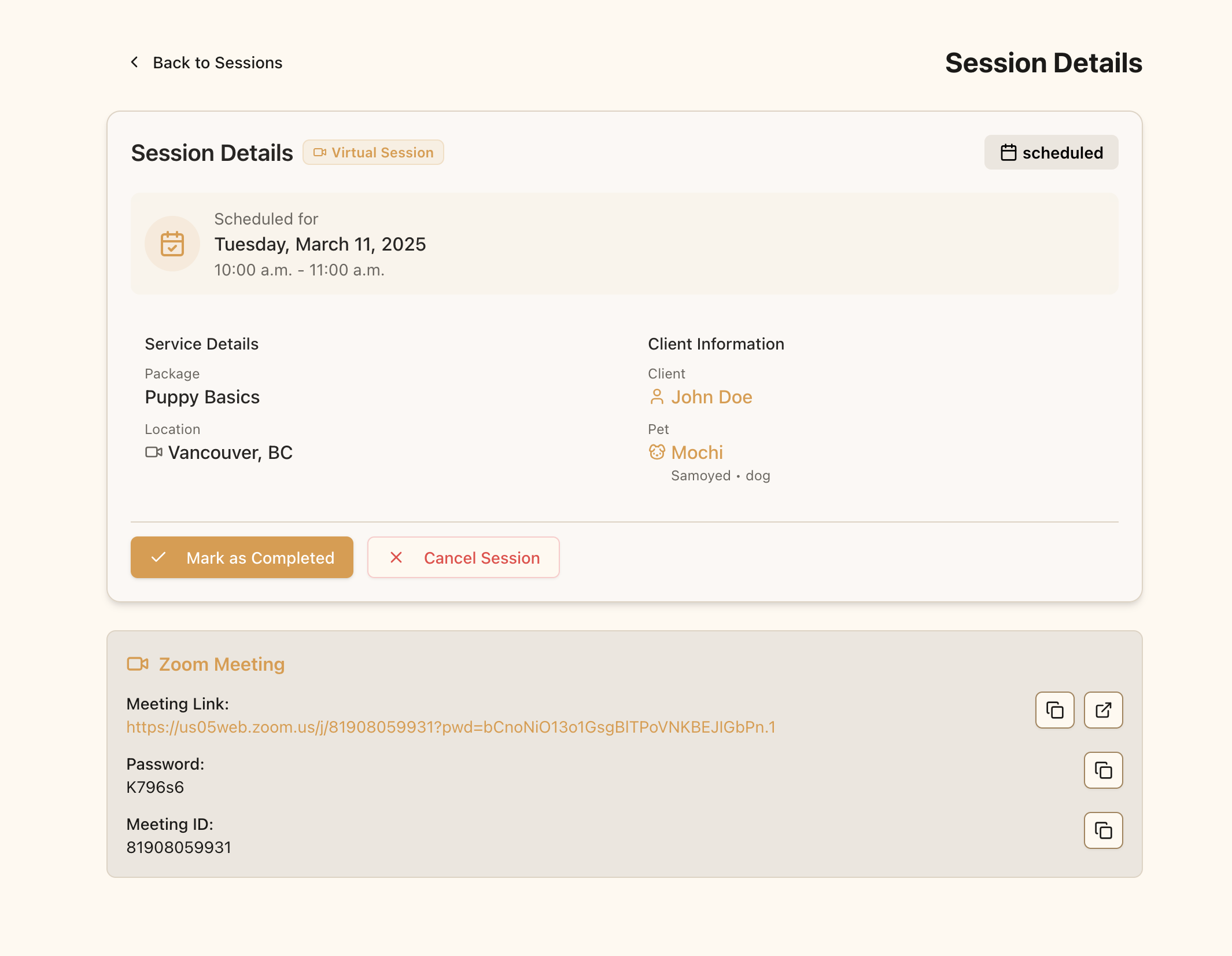 Session card example