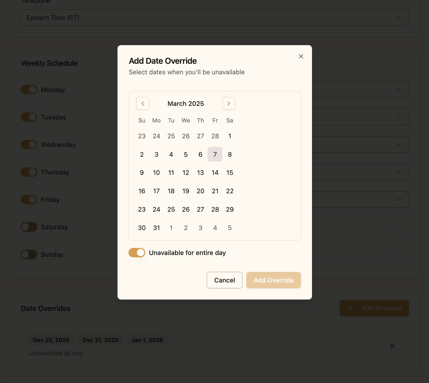 Adding a date override