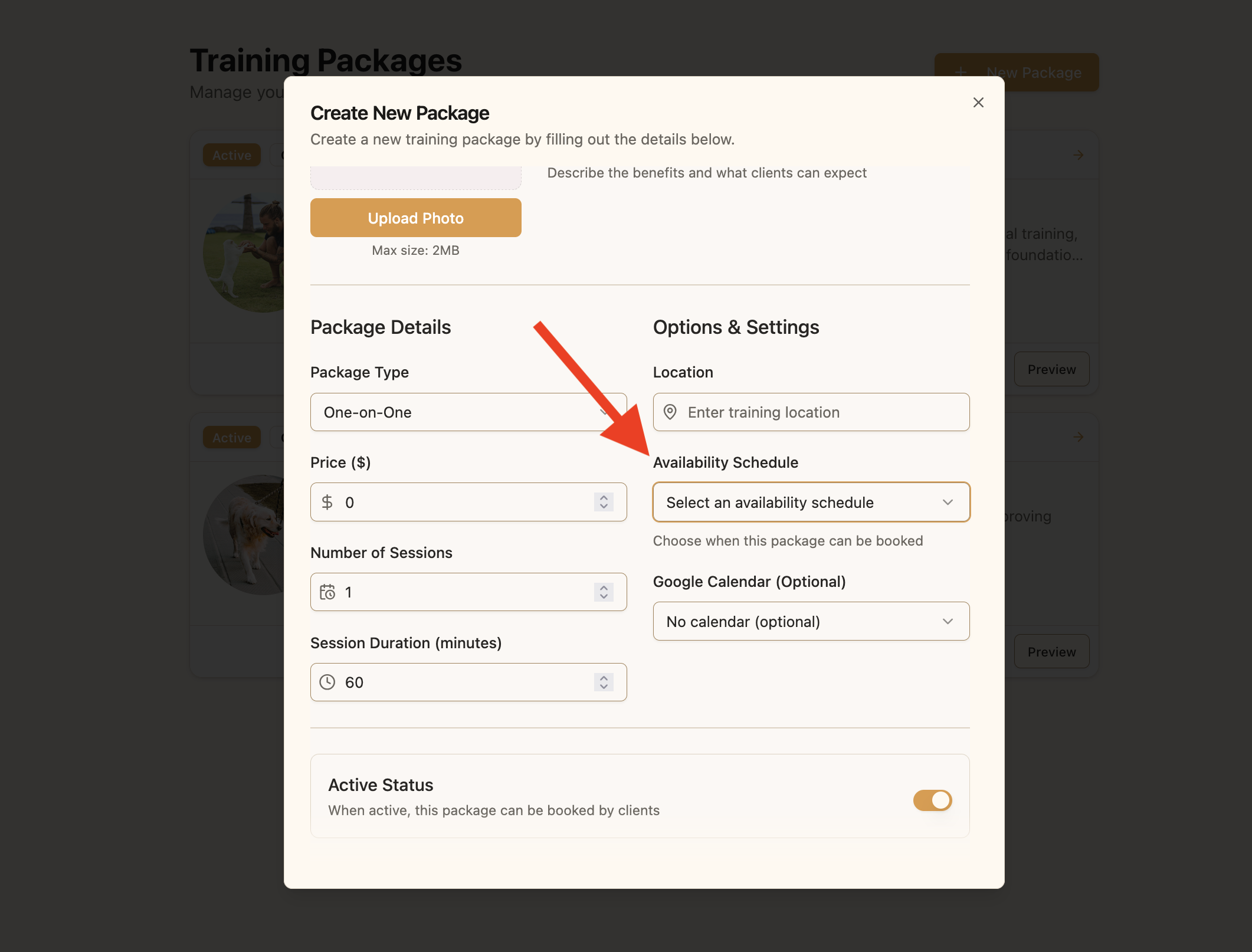Connecting a schedule to a package