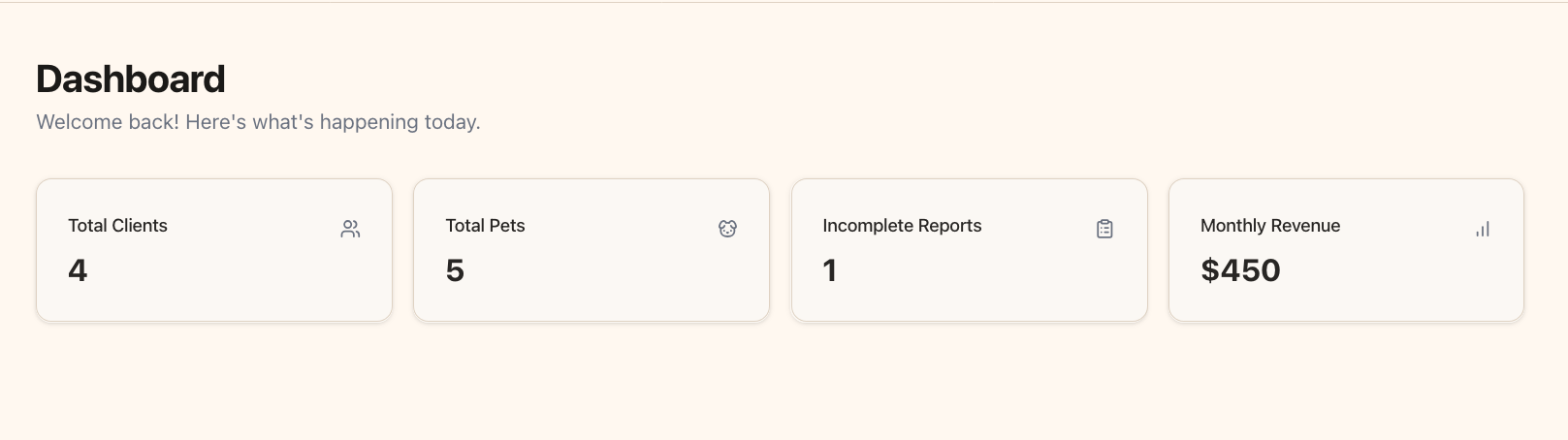 Dashboard stats overview cards