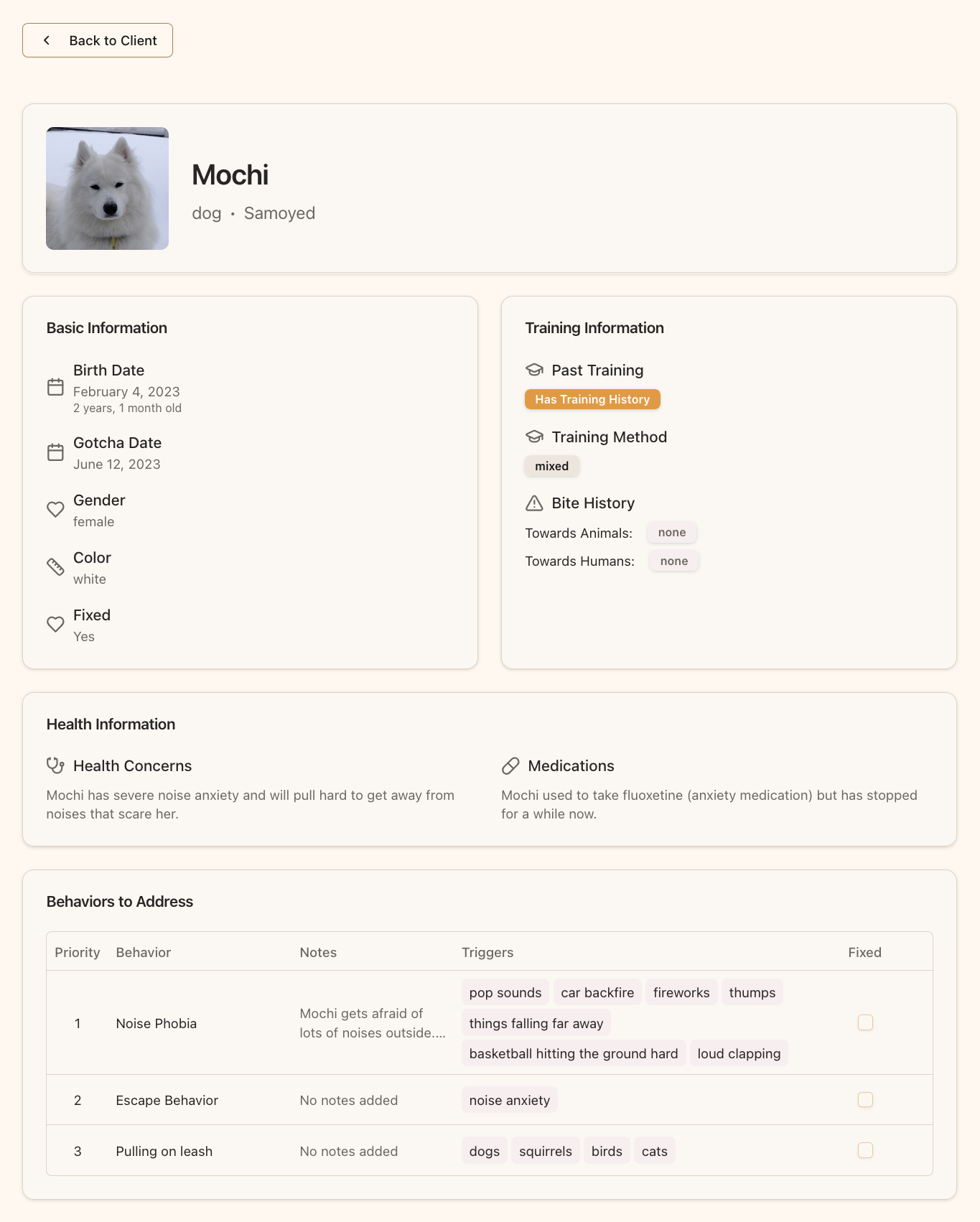 Pet profile in Pawgress