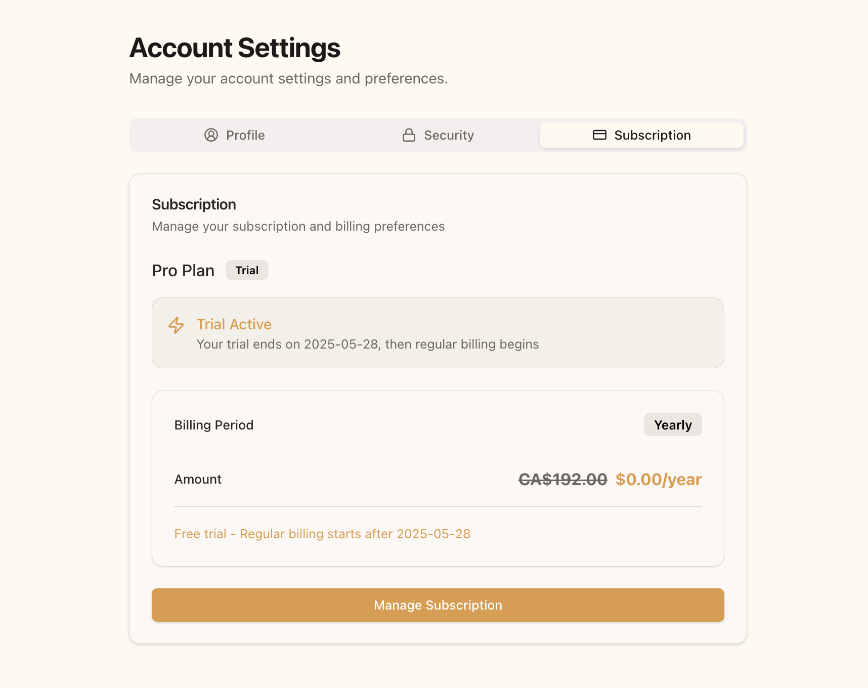 Active trial subscription status