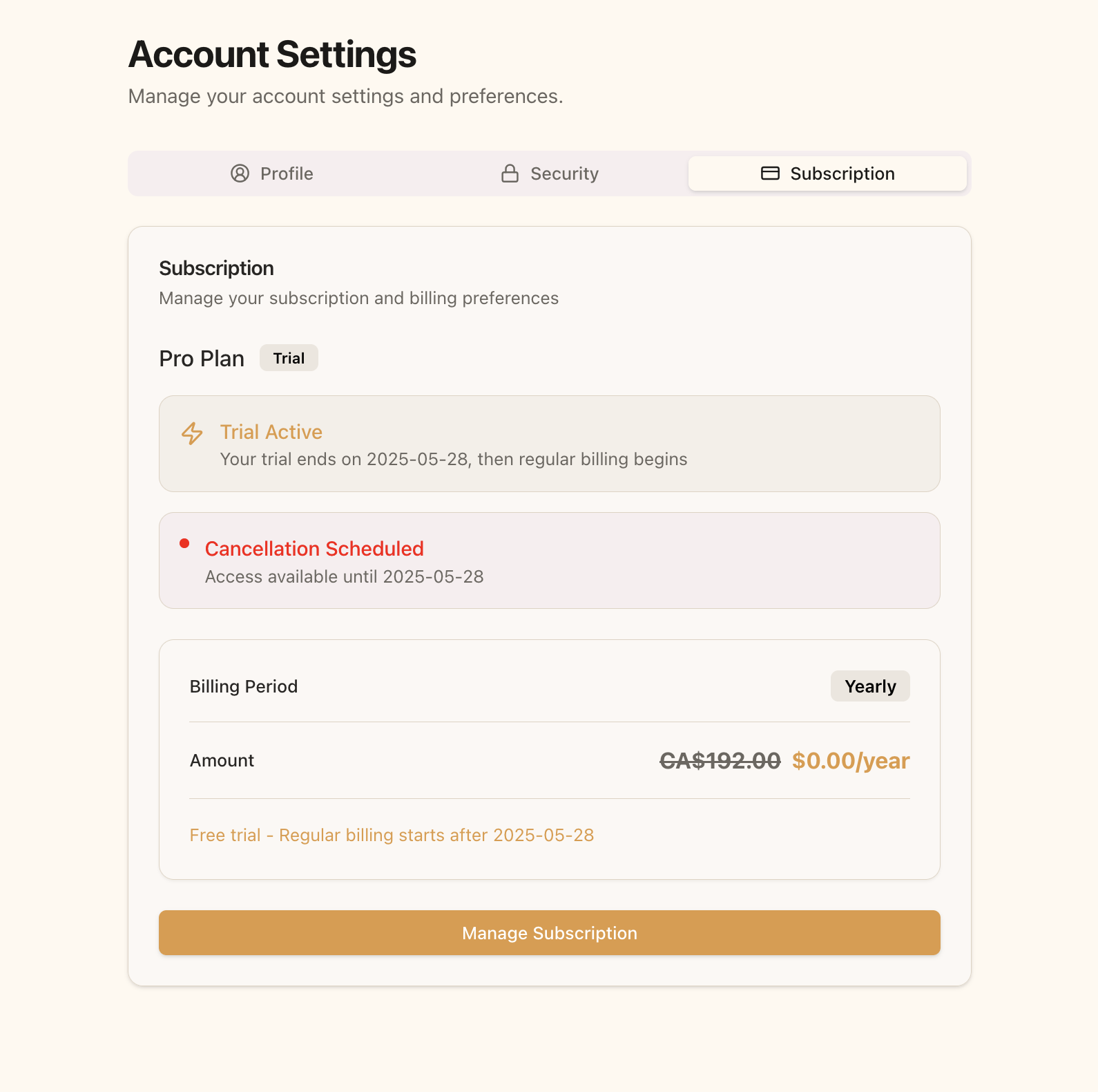 Cancellation scheduled notice