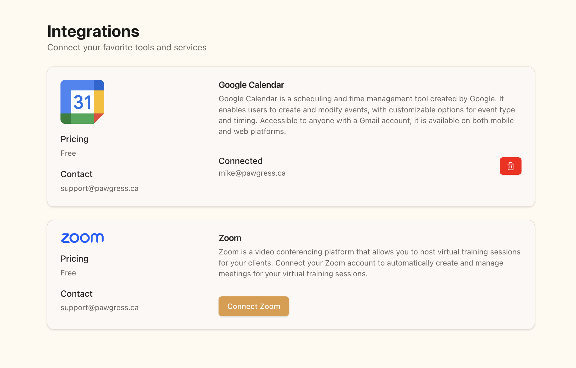 Connected Google Calendar