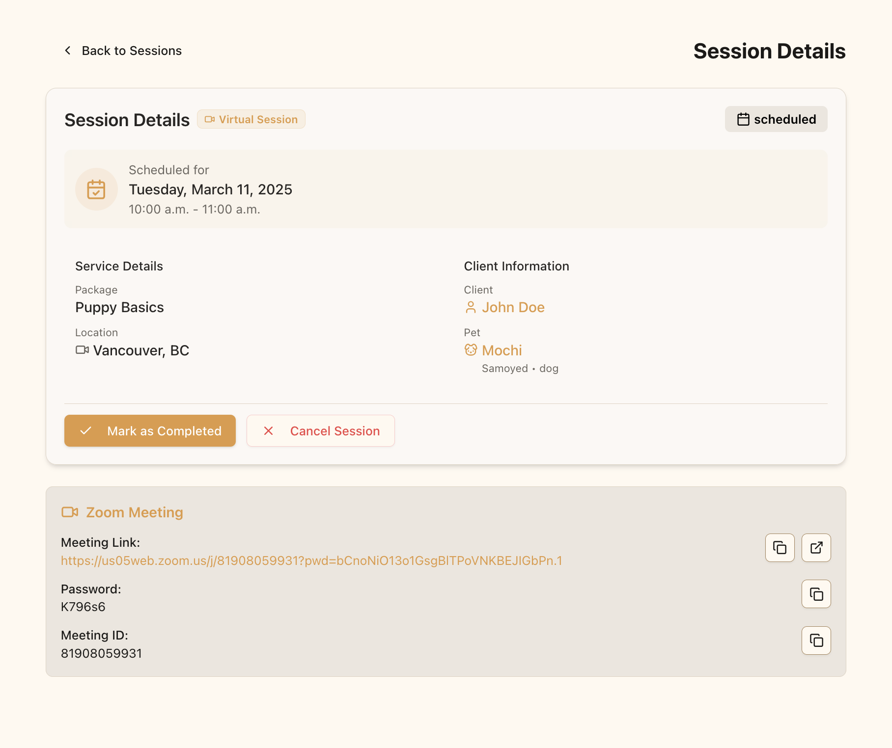 Virtual session created