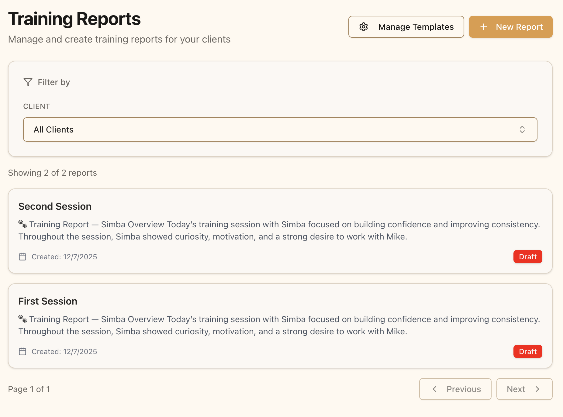List of training reports