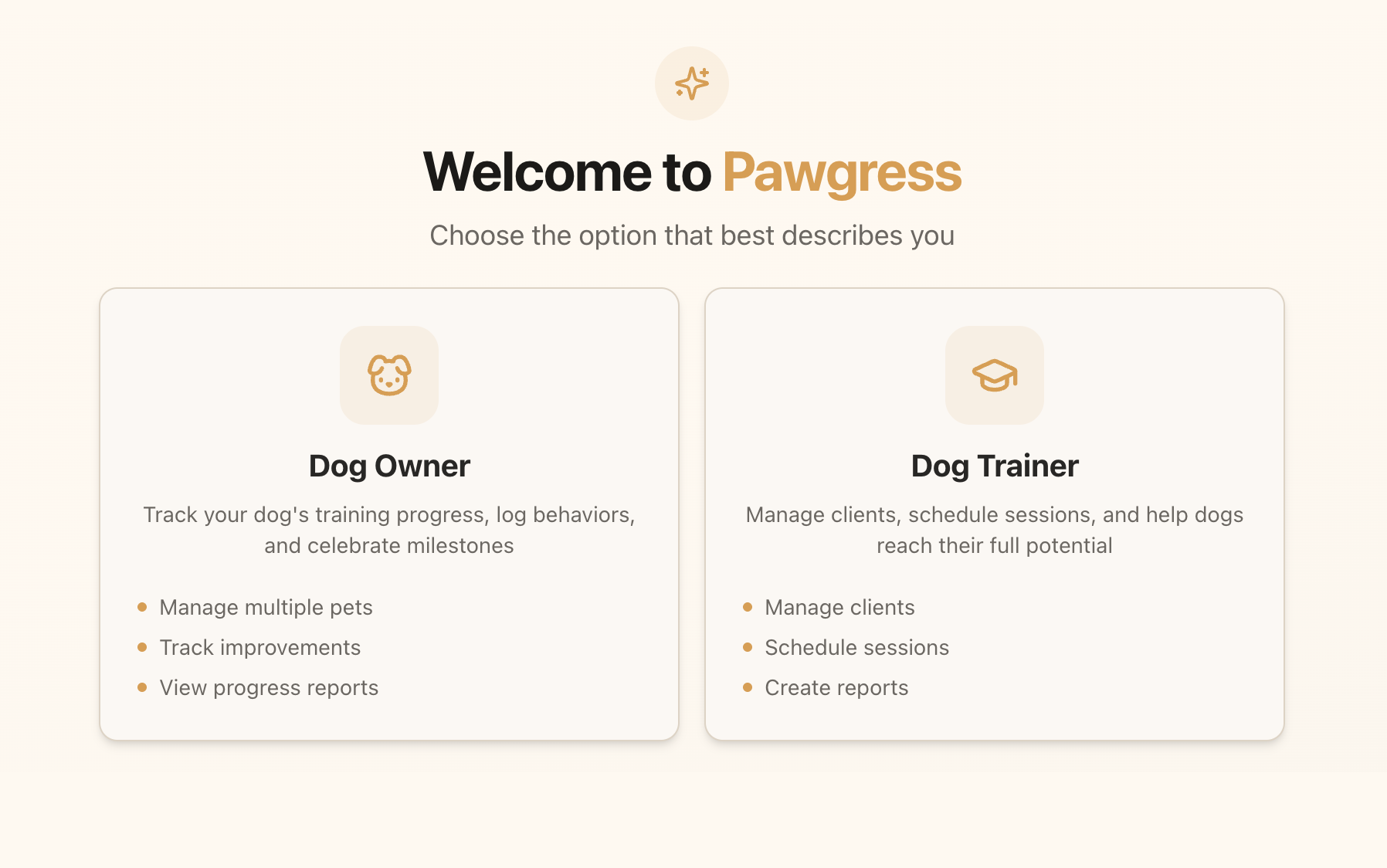 Account type selection screen