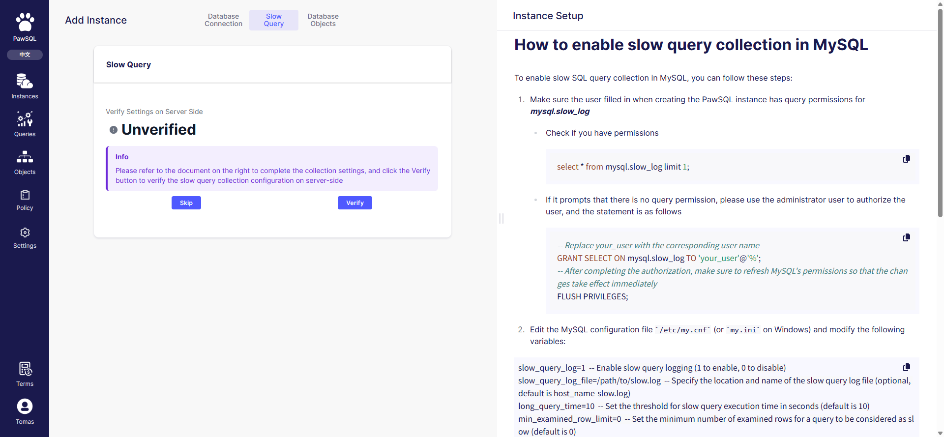 Slow query config