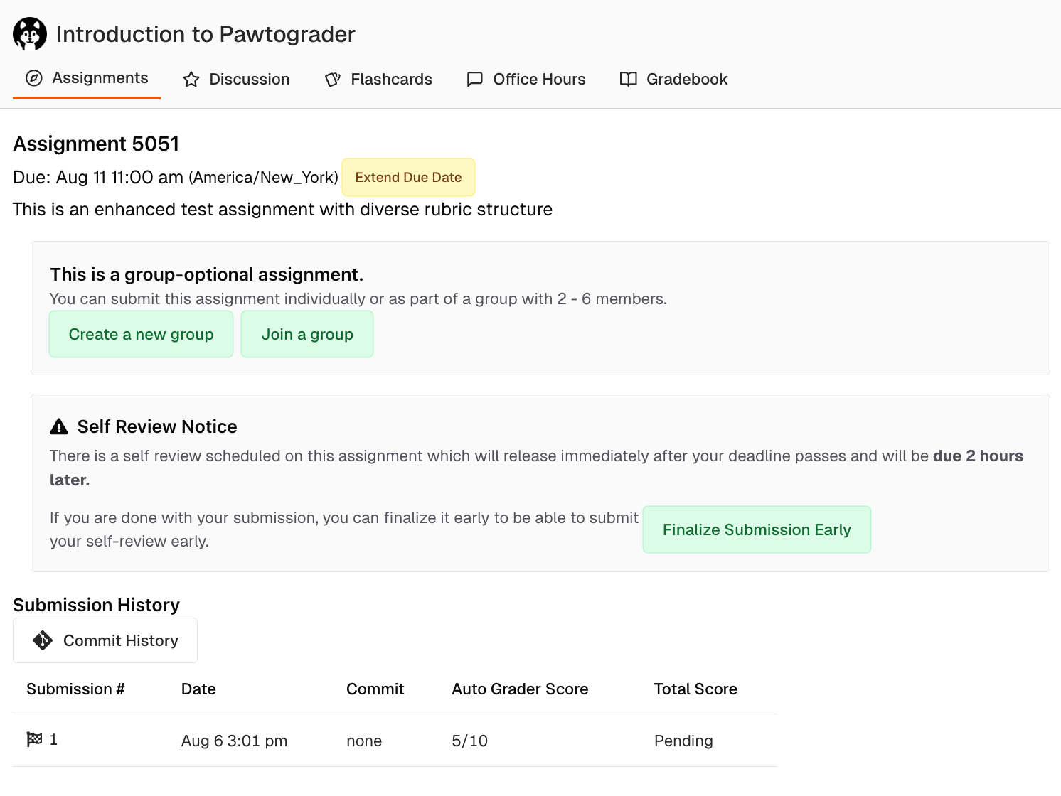 Assignment page showing the create a new group button