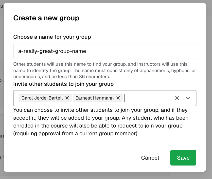 Create group form with name field and invitation options