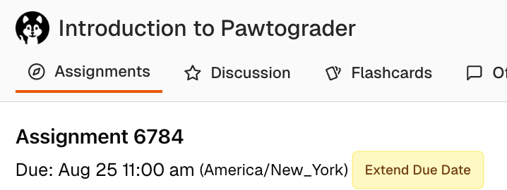 Assignment page showing Extend Due Date button