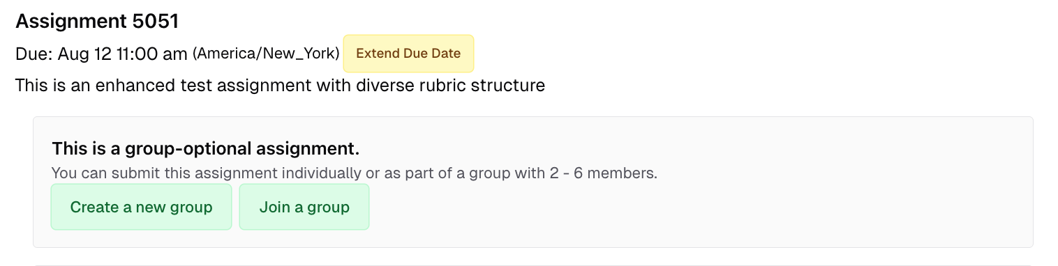 Join a group button on the assignment page