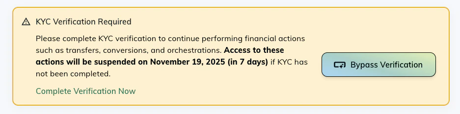 KYC verification banner