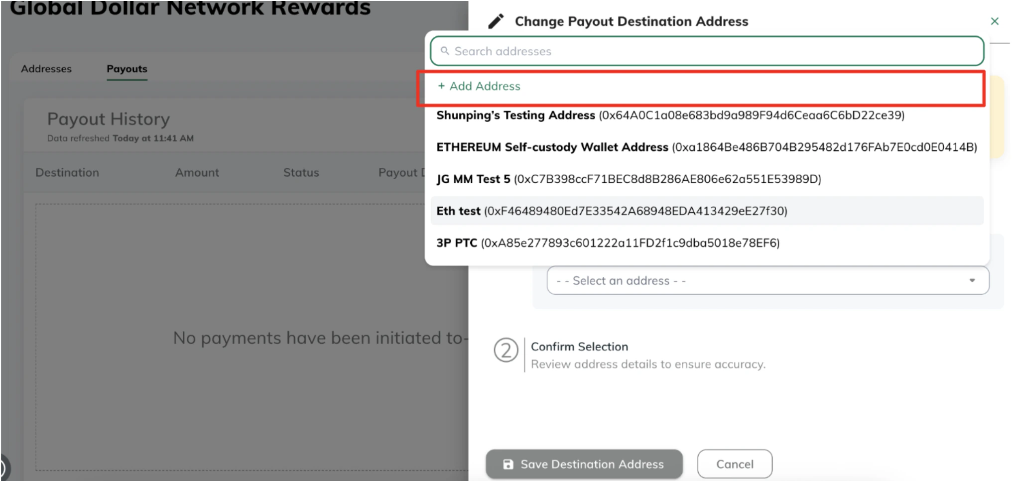 Adding a new payout address