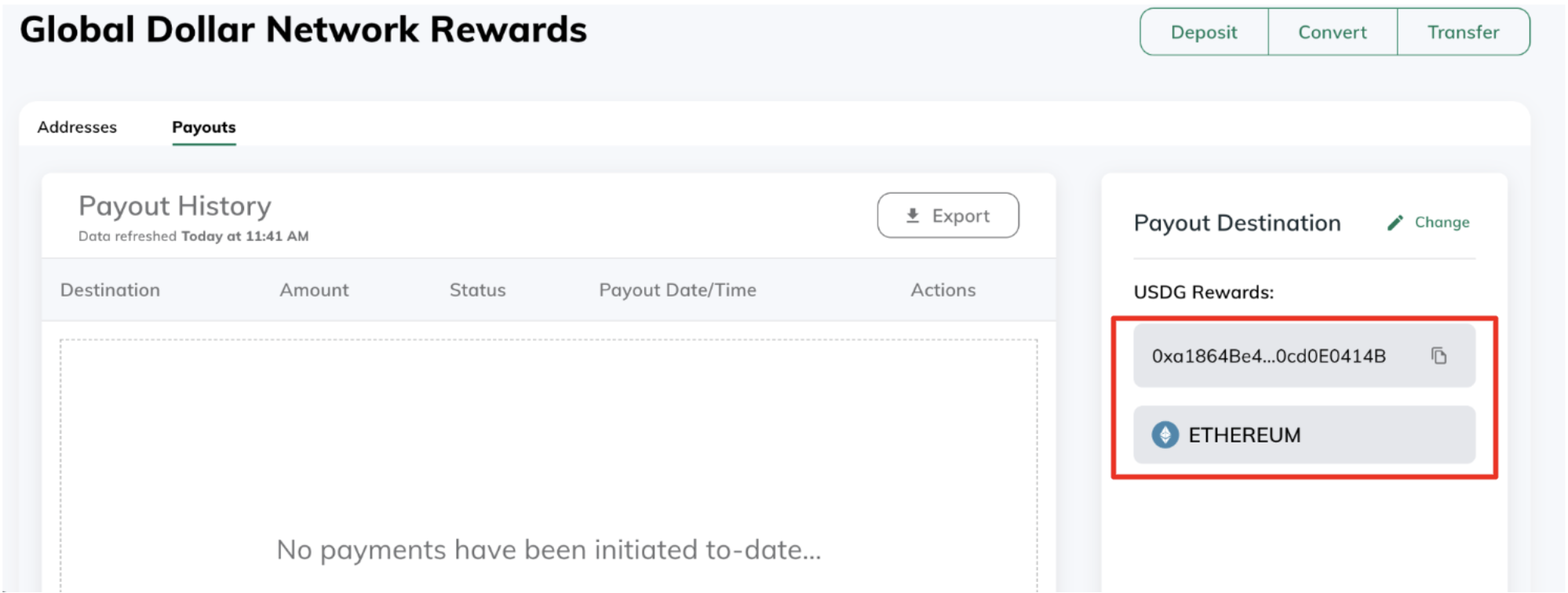 Saving payout address