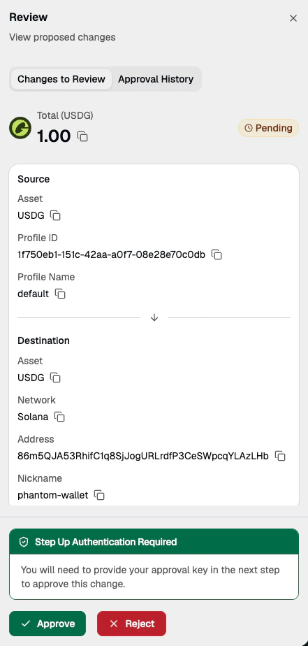 Pending transaction awaiting approval