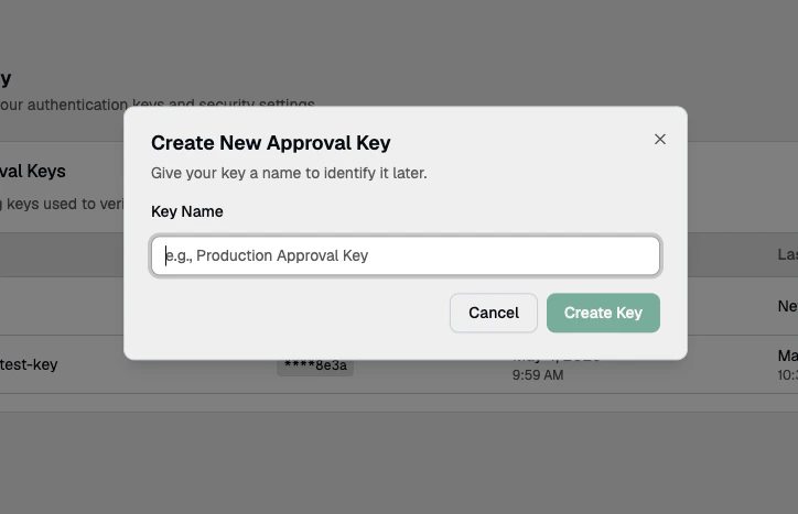 Create signing key dialog
