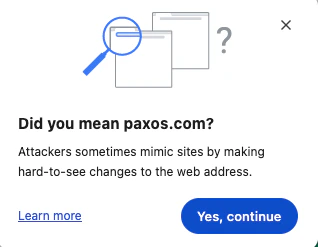 Browser domain warning for paxos-secure.com