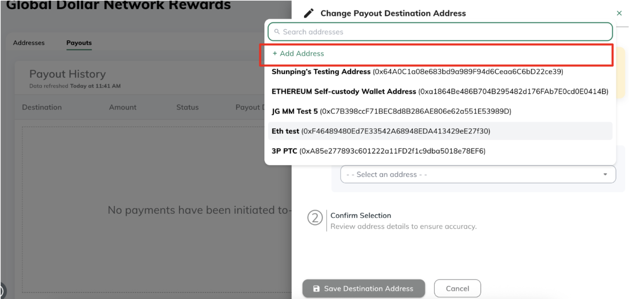 Adding a new payout address