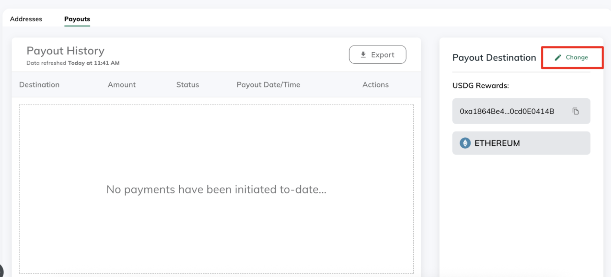 Updating payout address