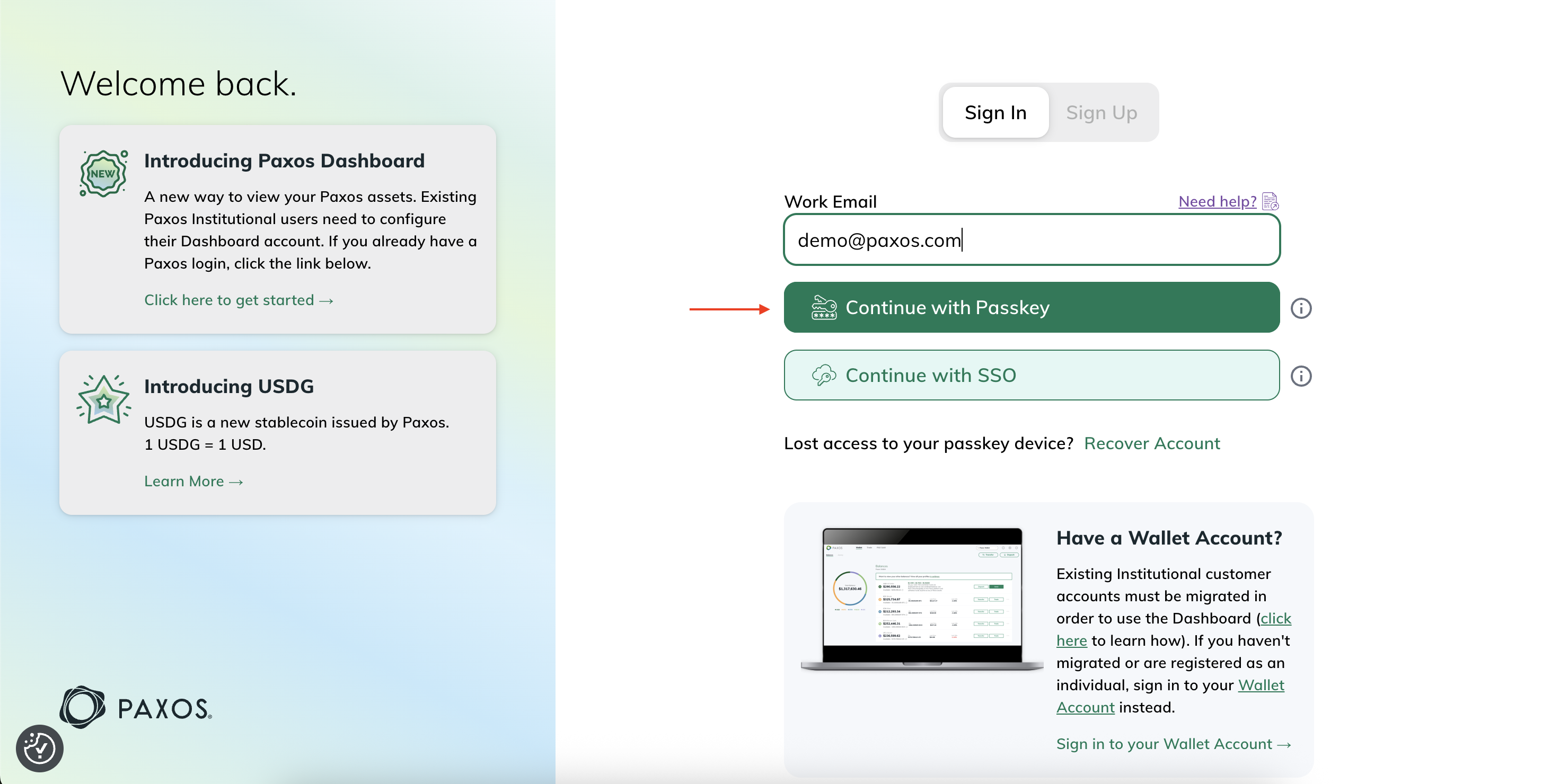 Continue with Passkey