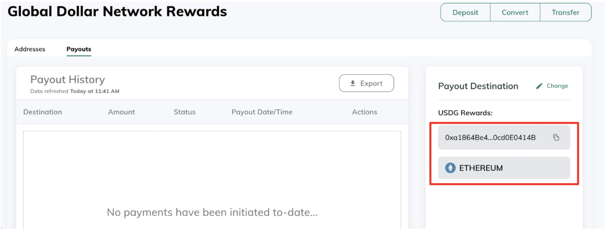 Saving payout address
