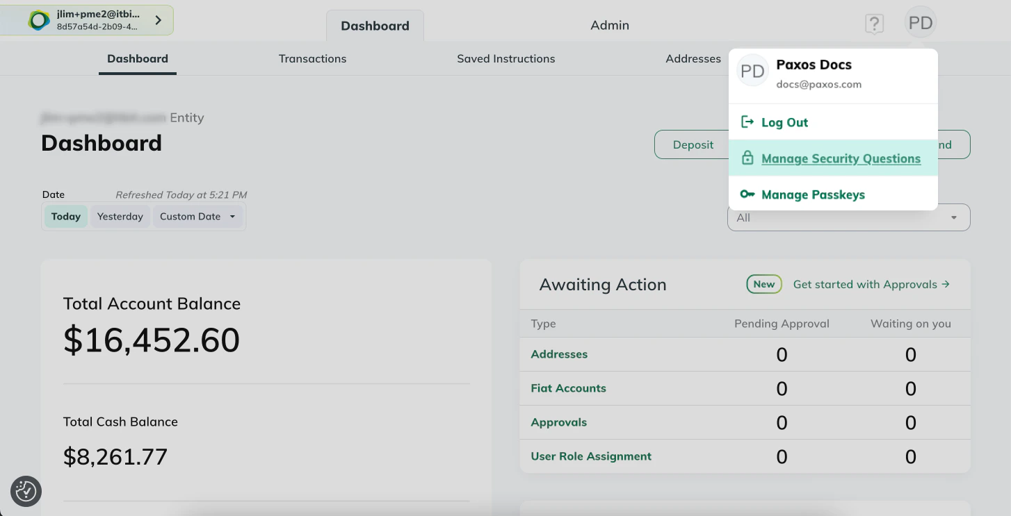 Manage Security Questions