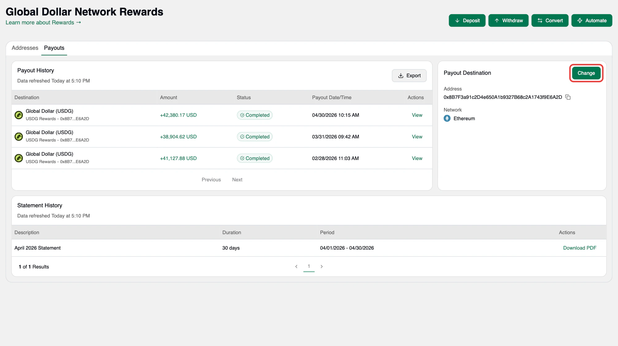 Updating payout address
