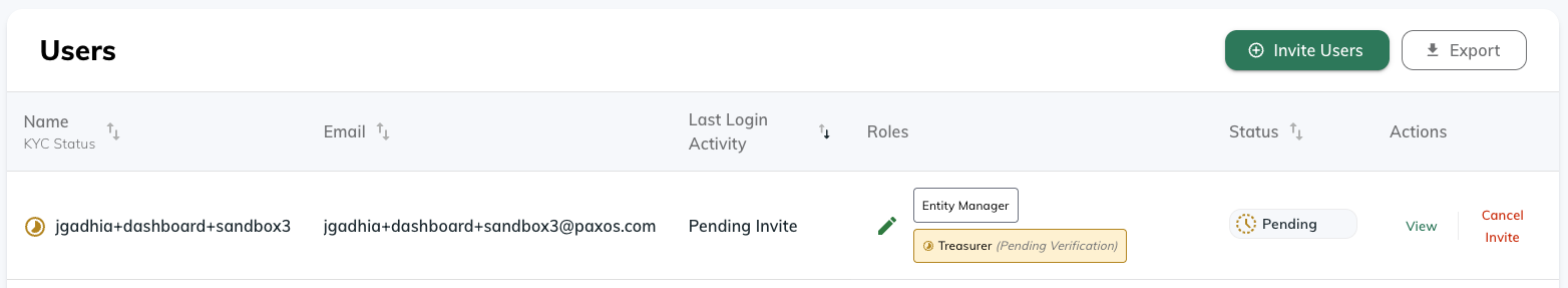 Users table verification status