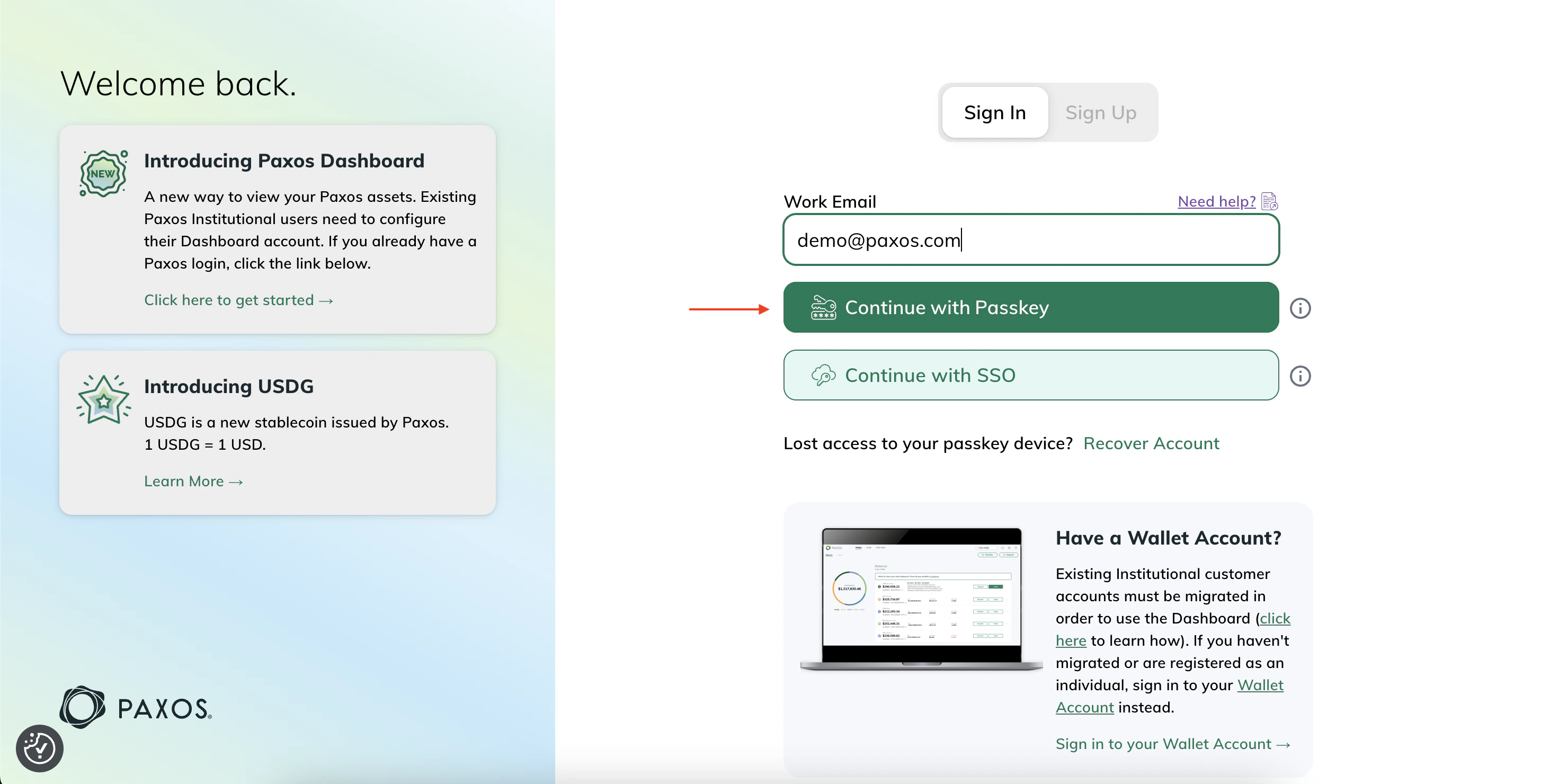 Continue with Passkey