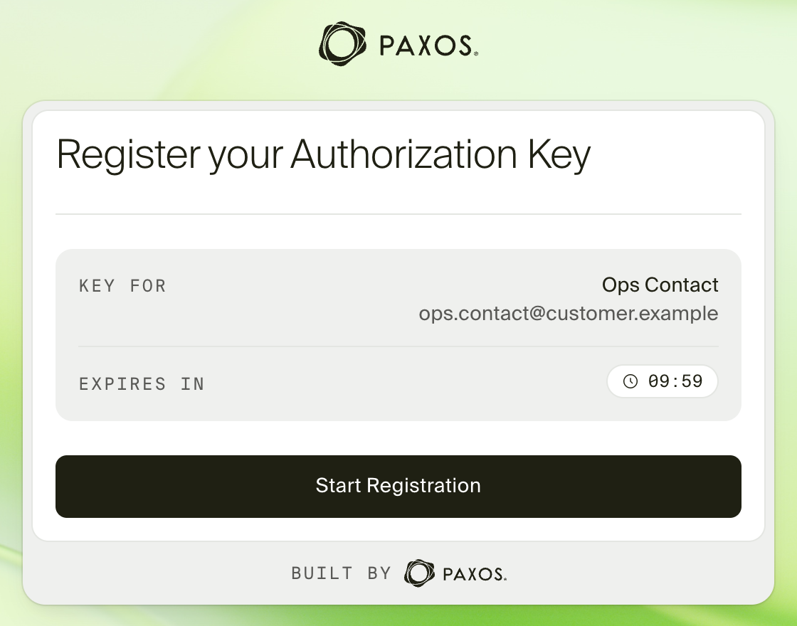 Register your Authorization Key window showing the key owner and the time left to register
