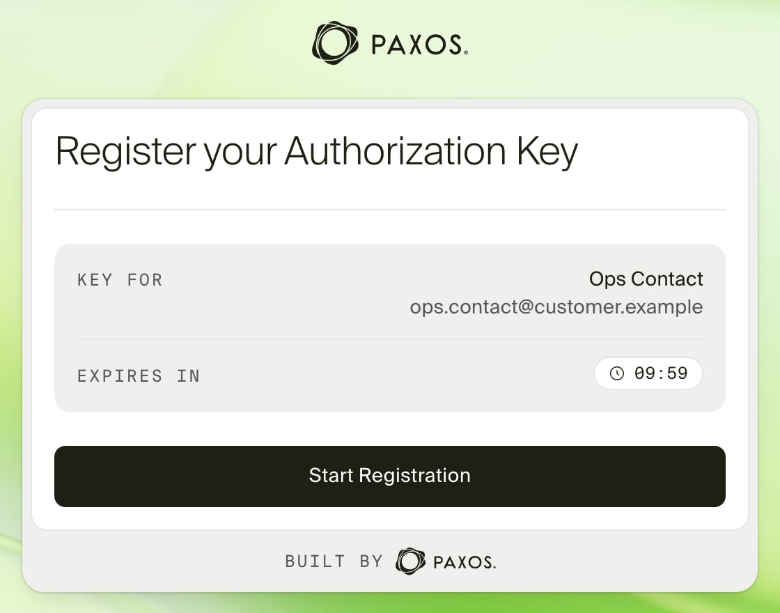 Register your Authorization Key window showing the key owner and the time left to register