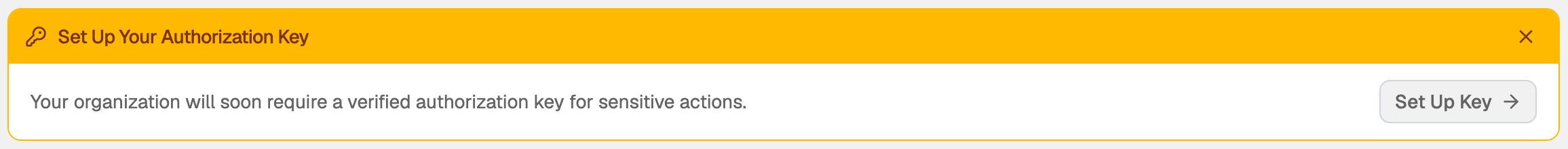 Set Up Your Authorization Key banner at the top of the Dashboard