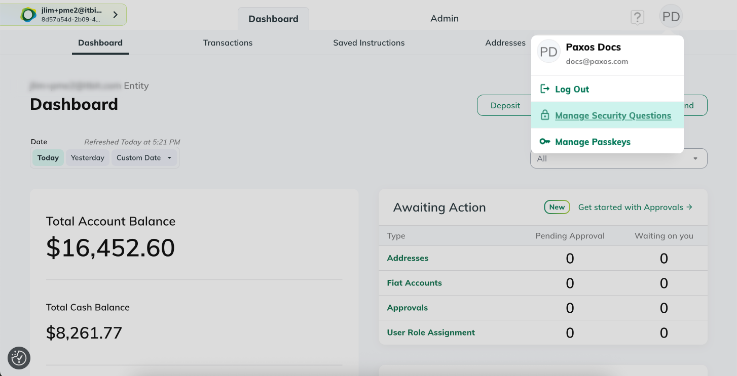 Manage Security Questions