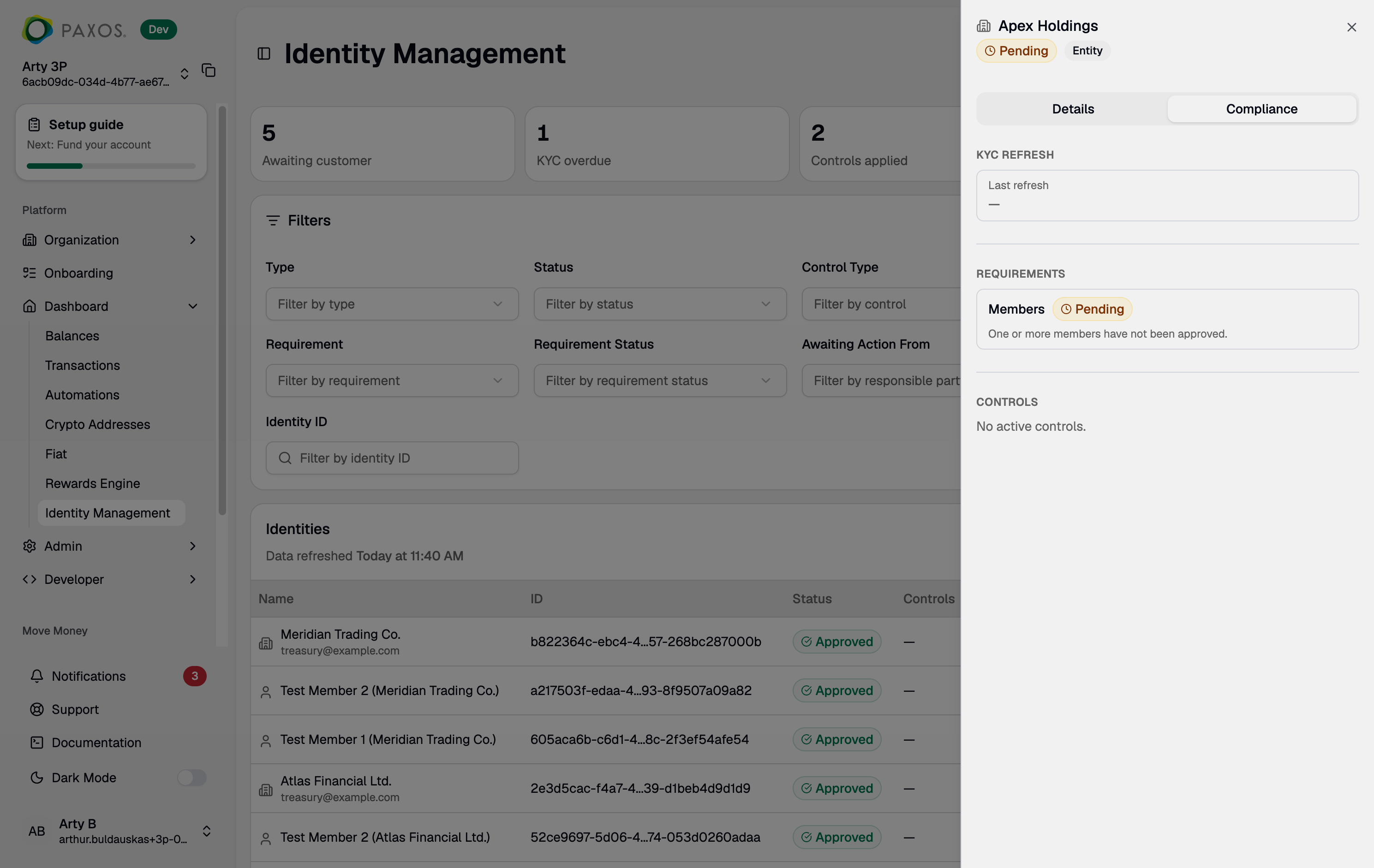 Identity compliance tab