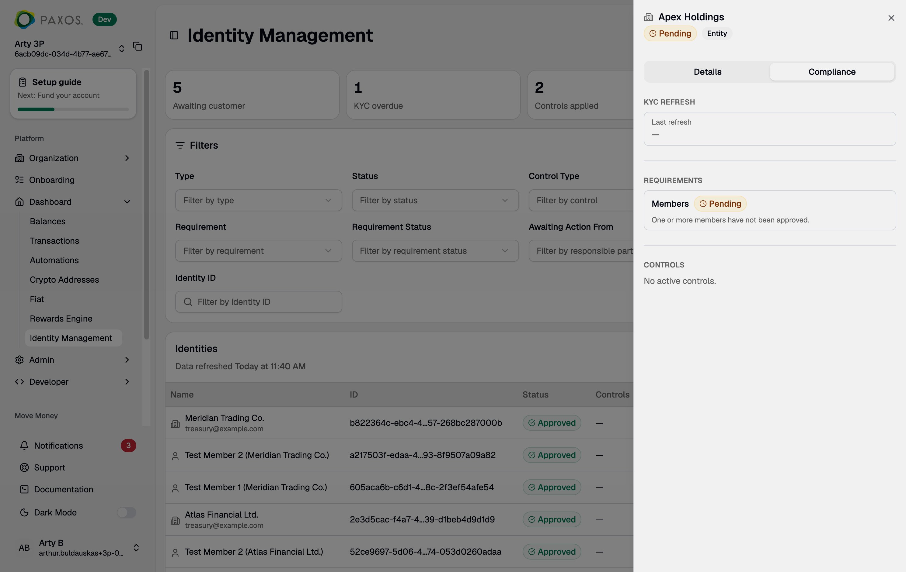 Identity compliance tab