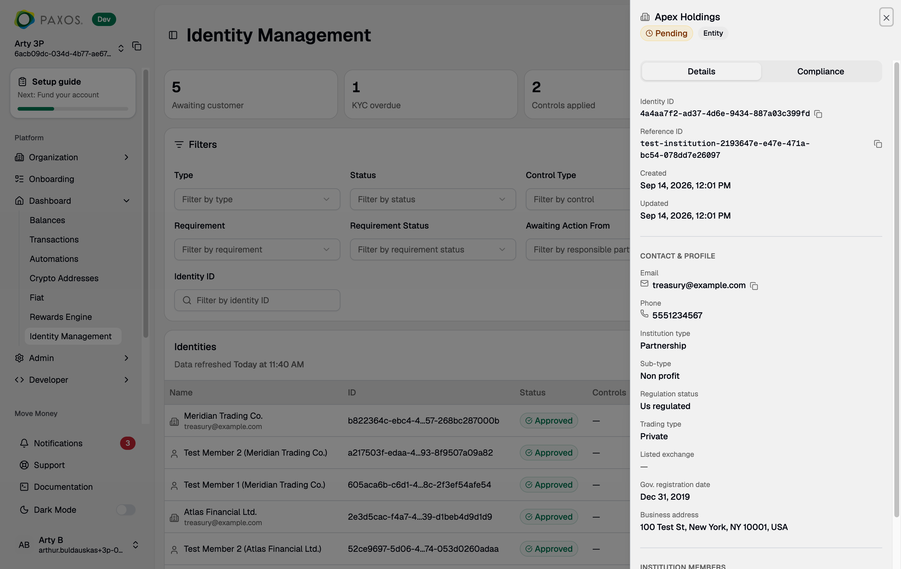 Identity details side panel