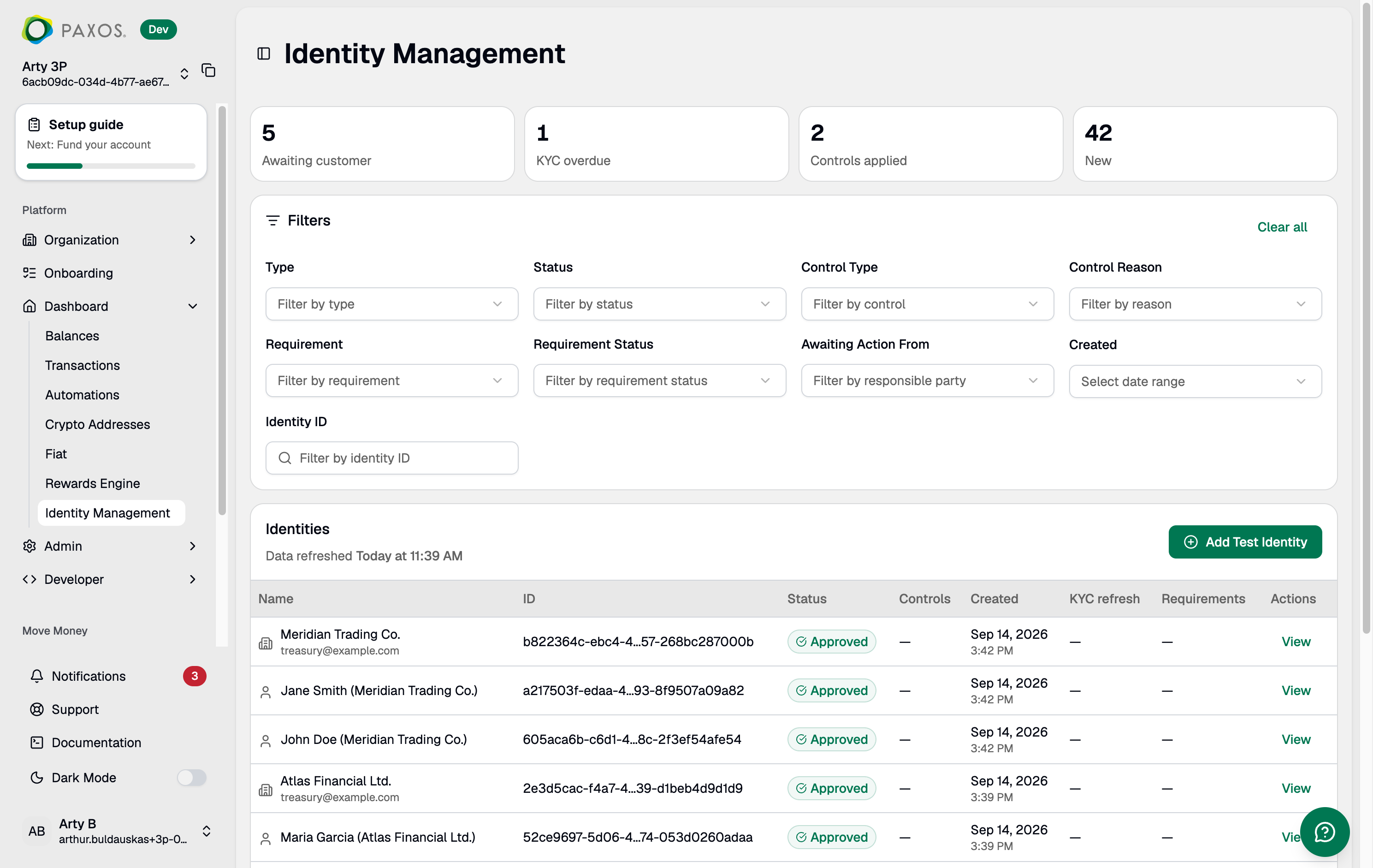 Identity Management page