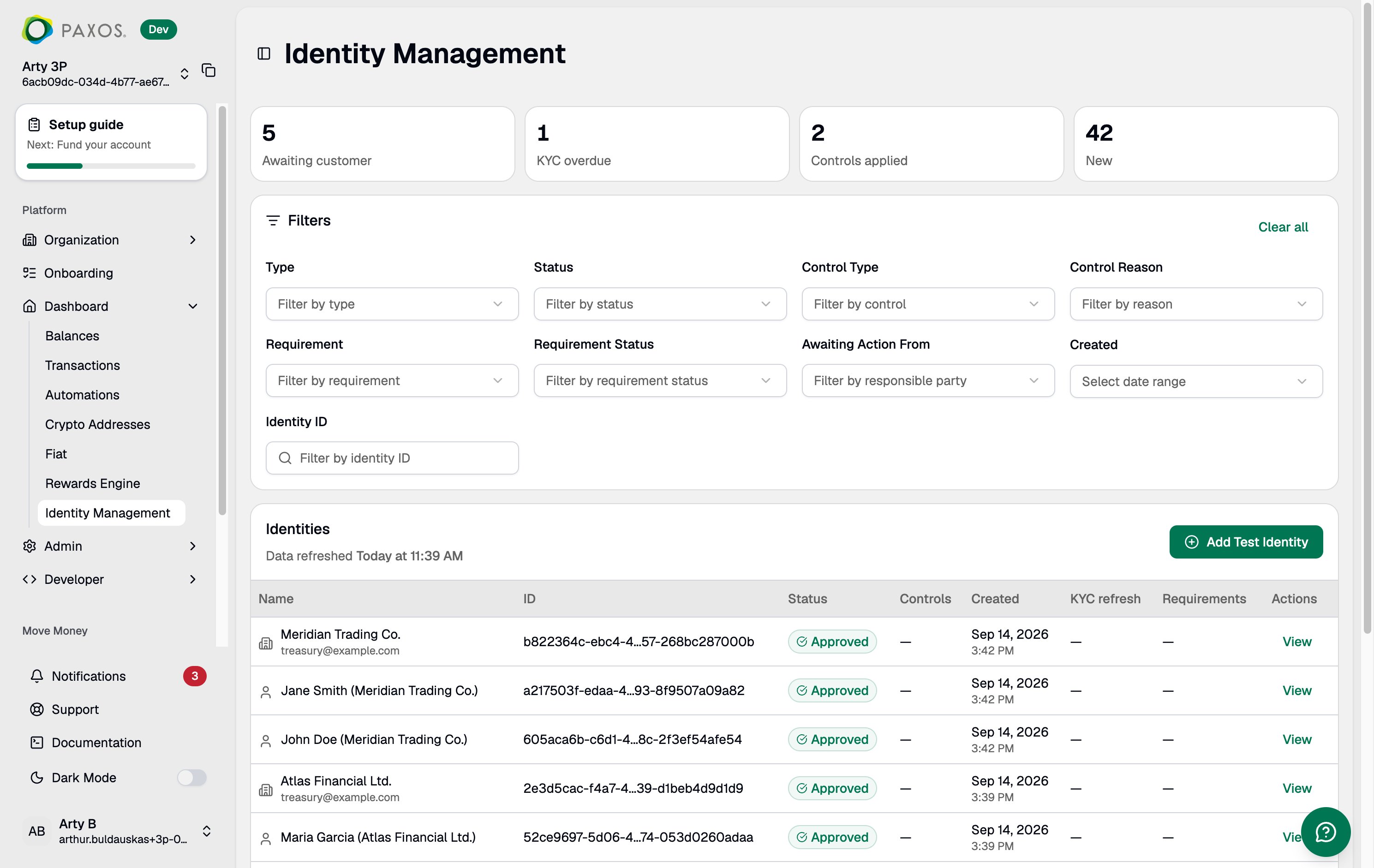 Identity Management page