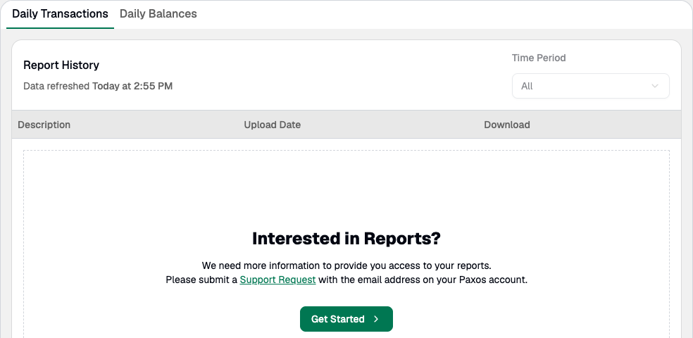 Interested in Reports prompt with a Get Started button shown before reporting is activated