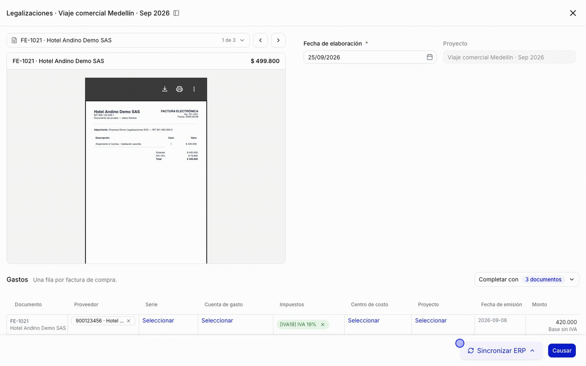 Completar los datos de cada documento en SAP Business One