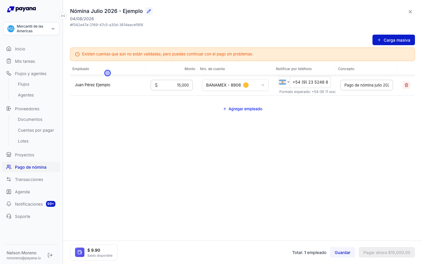 Lote de nómina listo para pagar