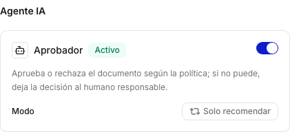 Tarjeta Agente IA de un paso de aprobación
