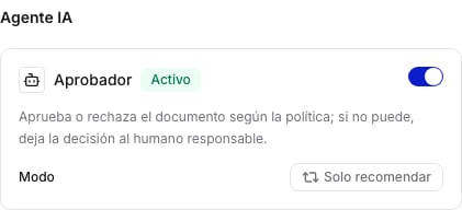 Tarjeta Agente IA de un paso de aprobación